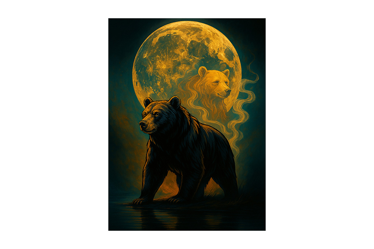 Colorful Moonlit Bear Duo Art, an Illustration by Star Graphic Design