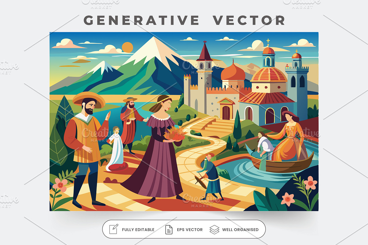 People enjoy activities by a river,, a Graphic by SouravDesign