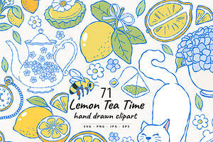 Lemon Tea Time Clipart Hand Drawn