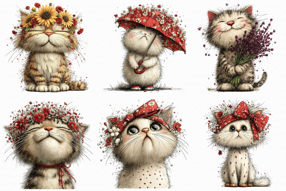 Whimsical Spring Cats Clipart, an Illustration by Libby Wishes (Photo 2 of 7)