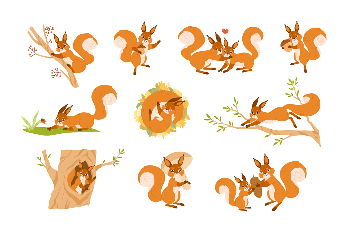 Cute funny squirrels, cartoon set, an Animal Illustration by Good Studio (Photo 2 of 4)