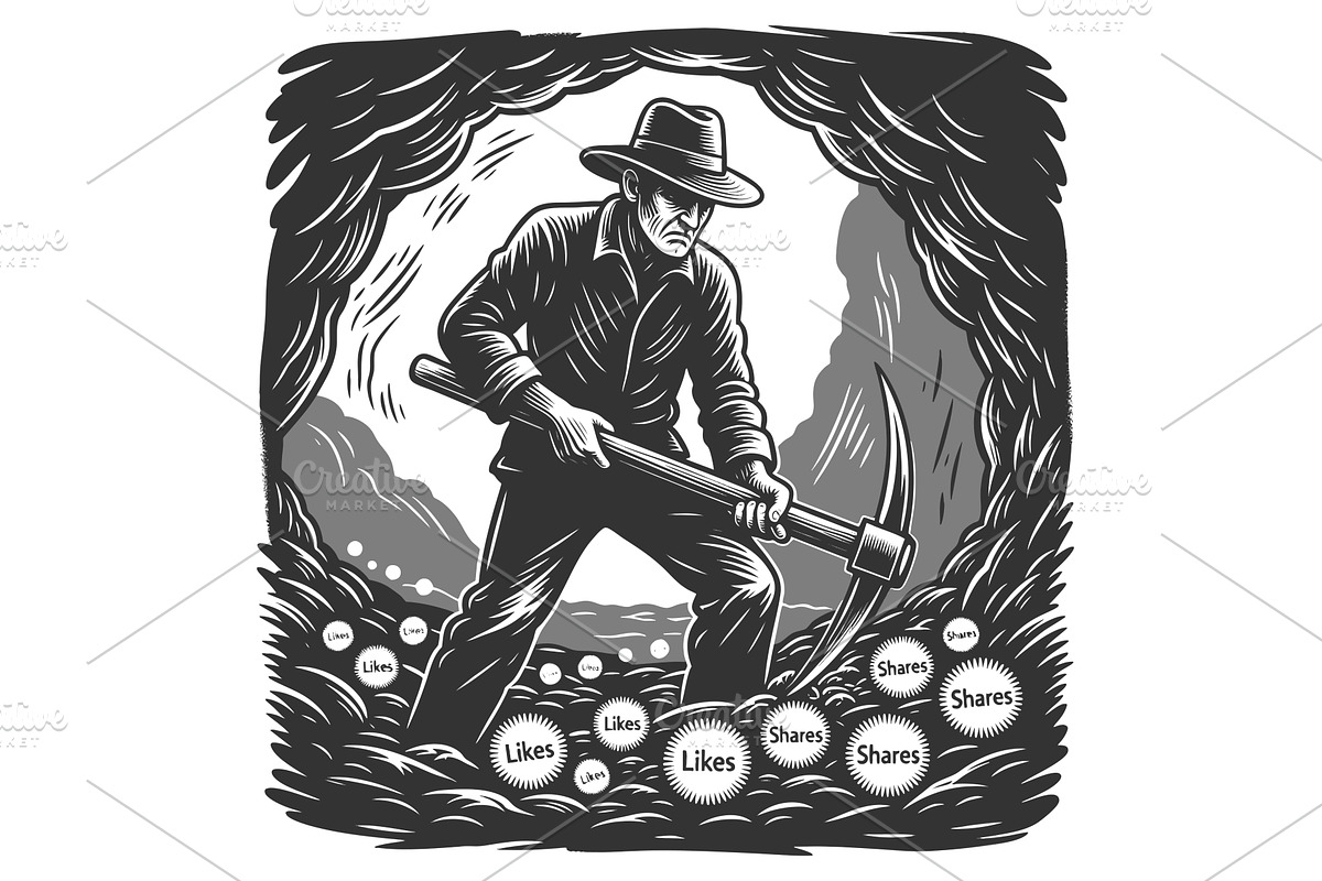 Man mining for social media likes, a Person Illustration by AlexArt
