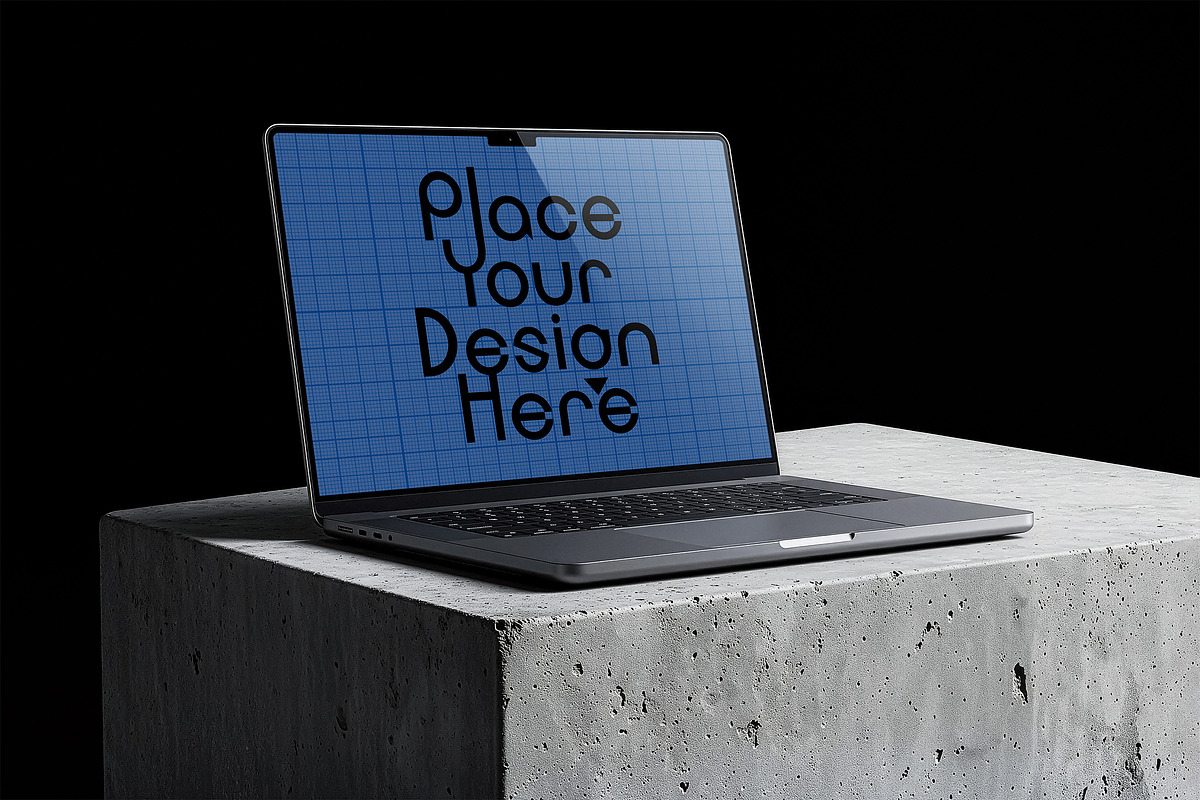 5 Laptop Mockups on Concrete Block, a Mac Mockup by smishura (Photo 8 of 11)