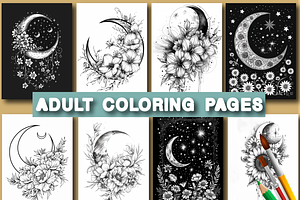 Moon And Flower Coloring Book