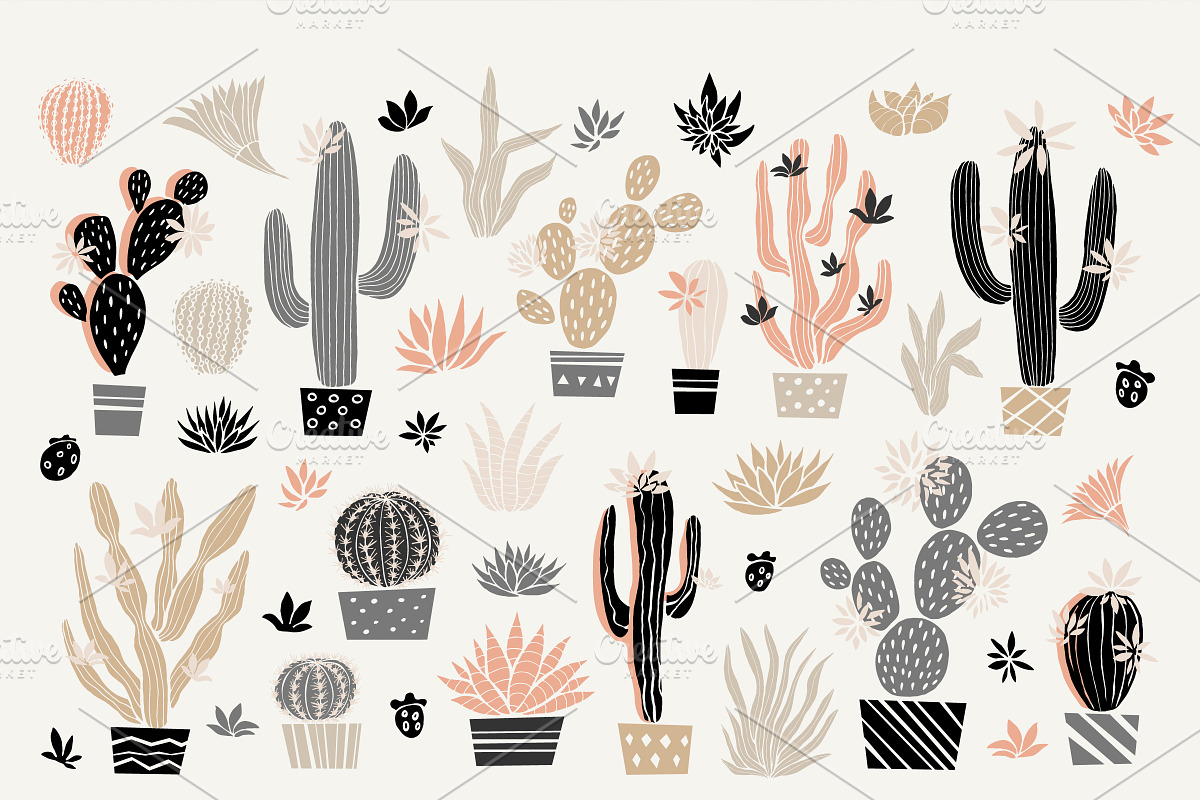 PASTEL Cactuses & Succulents BIG Set, a Decorative Illustration by Iraida_Bearlala (Photo 2 of 13)