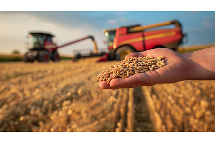 Hand Holding Grain in Front of, an Industrial Photo by CREATIVEDEF