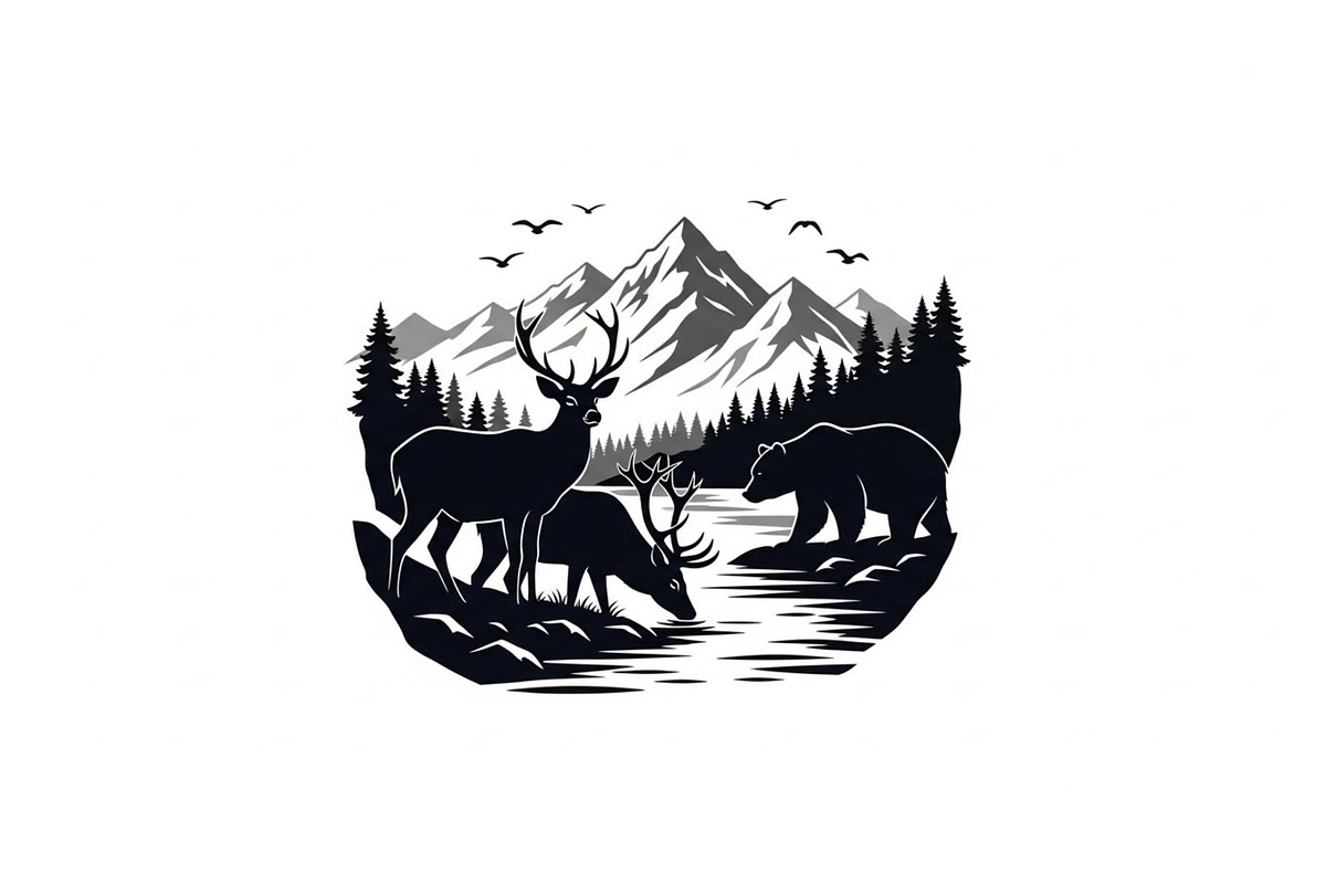 Wildlife Forest Silhouette Vector Bu, an Illustration by Designs_River (Photo 21 of 51)