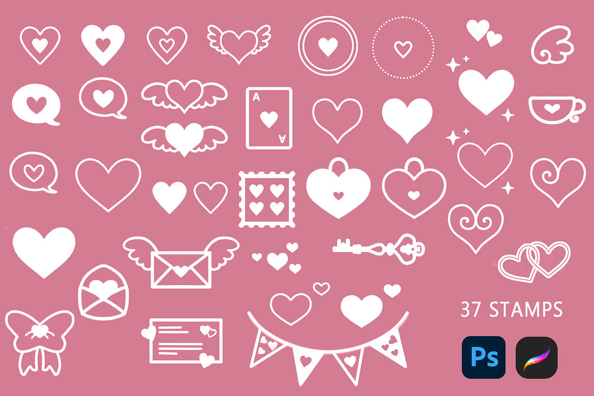 Valentines brush stamp procreate, a Brush Add-On by Lucieduclosart (Photo 2 of 4)