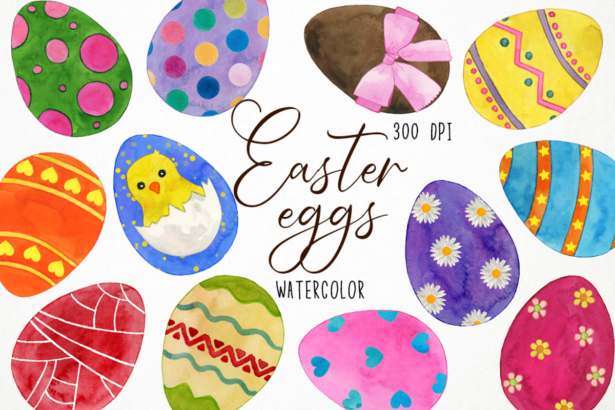 Watercolor Easter Eggs Clipart, an Object Graphic by Paulaparaula (Photo 1 of 3)