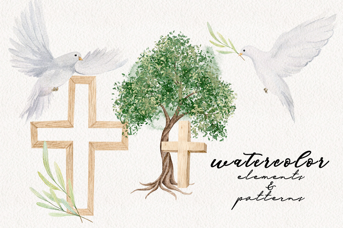 Watercolor Catholic Wooden Cross, a Decorative Illustration by Daryartsy (Photo 1 of 5)