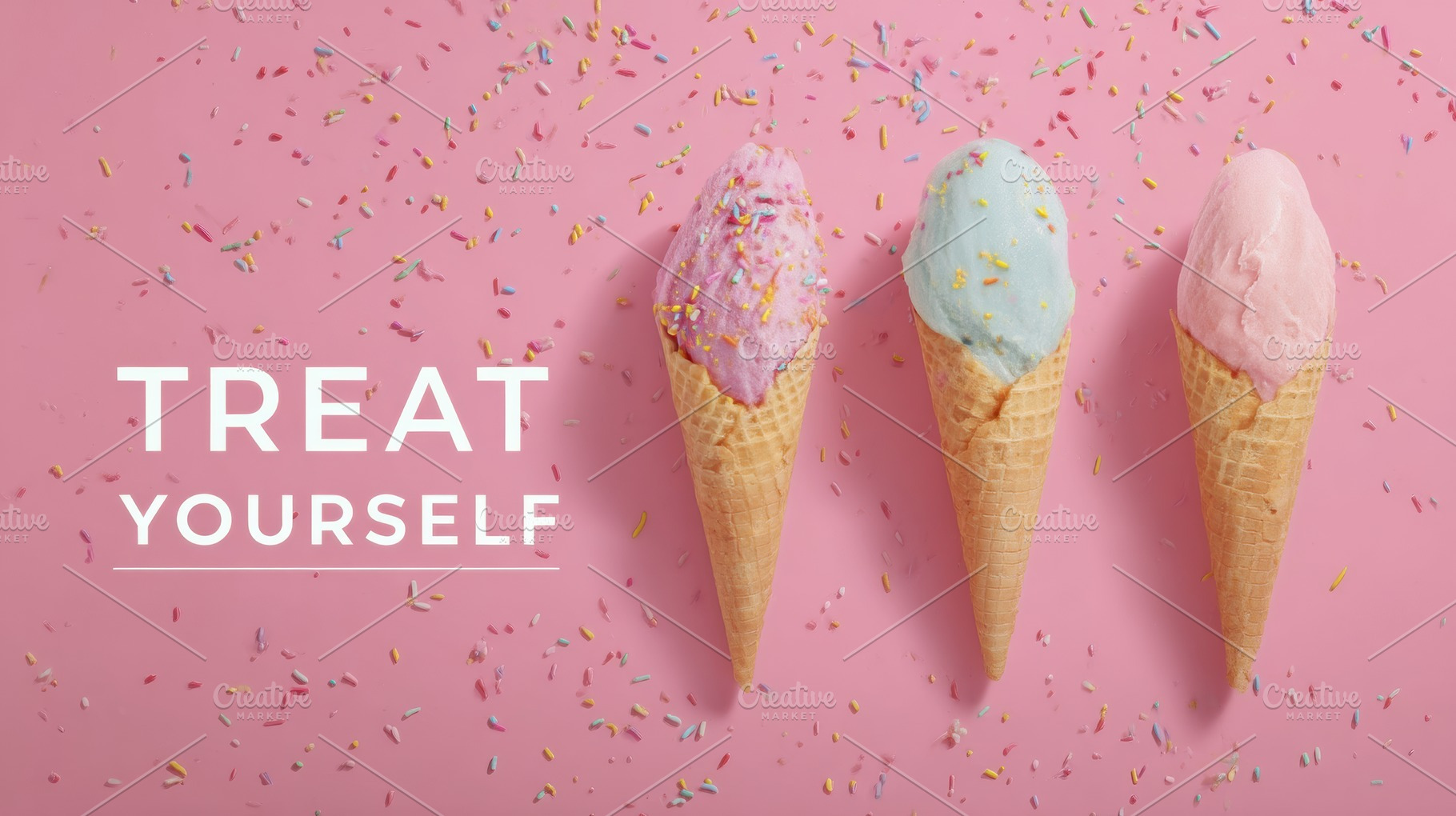 Ice cream cones TREAT YOURSELF, a Holiday Photo by Virgo Studio