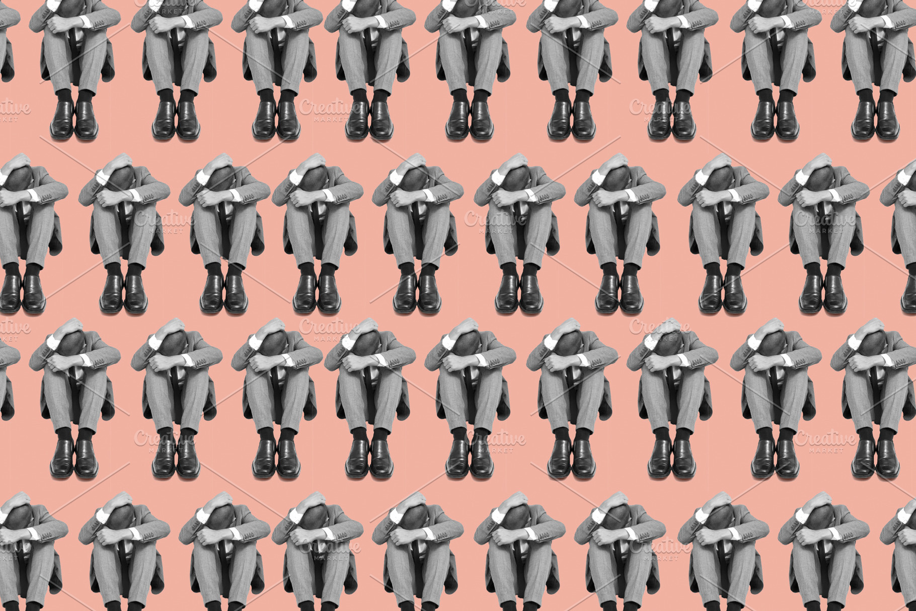 pattern of businessmen curled up in the floor, a Photo by Nito
