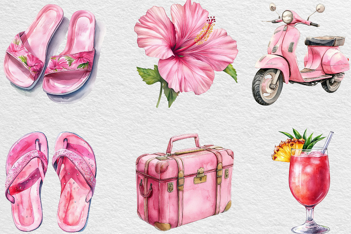 Pink Coquette Hello Summer Clipart, an Illustration by Black Bird Studio (Photo 3 of 6)
