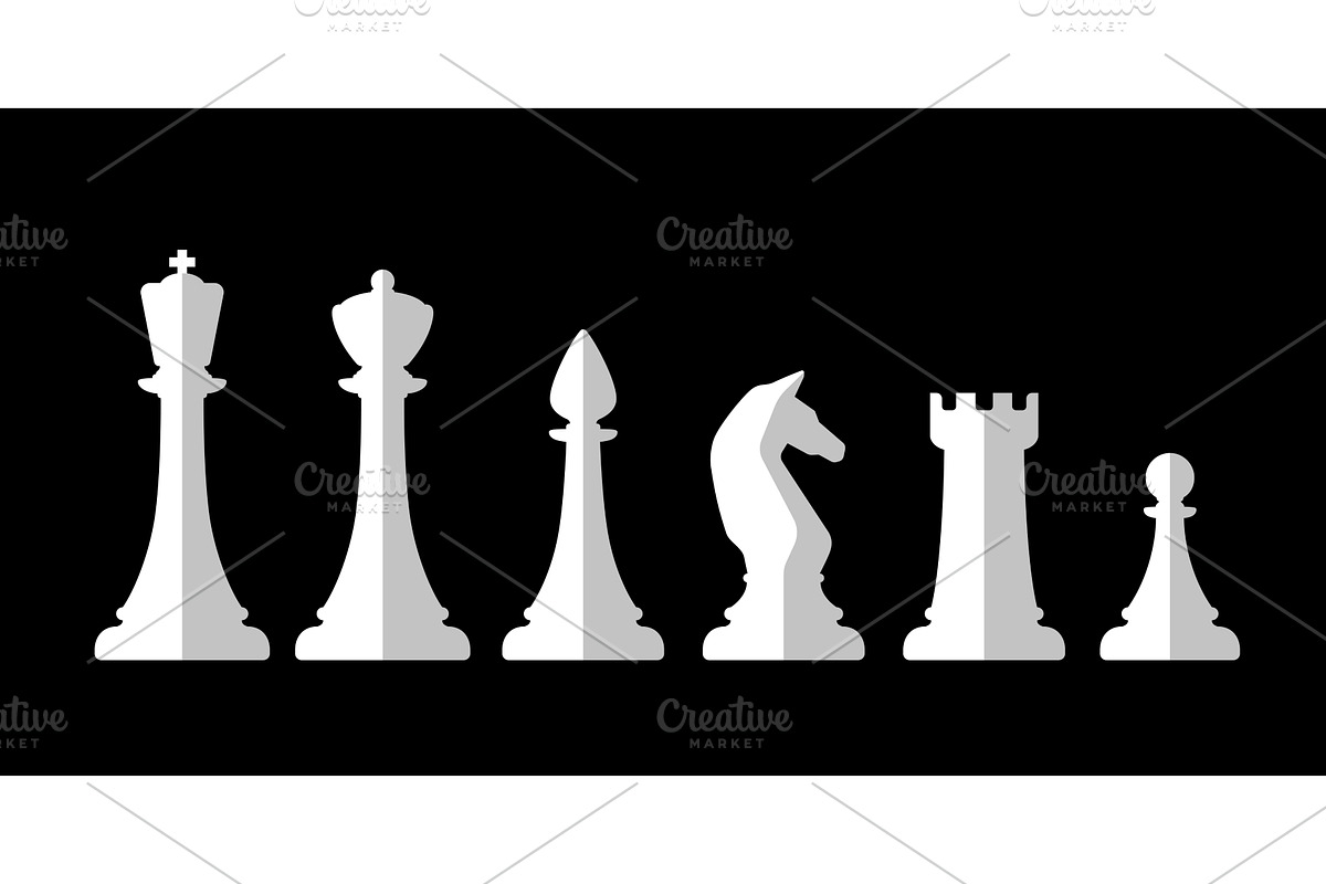 White flat chess pieces., an Icon by bolotoff