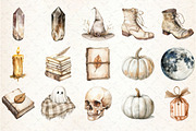 Watercolor Neutral Halloween Clipart, an Illustration by Rose Art (Thumbnail 2 of 7)