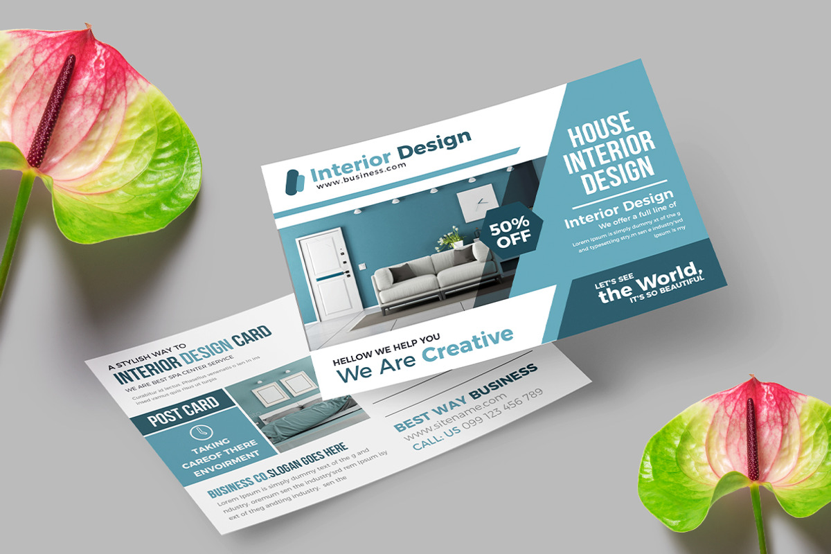 Interior Design Postcard, a Card Template by AfzaalGraphics