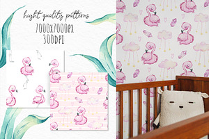 Sweet Flamingo Watercolor Collection