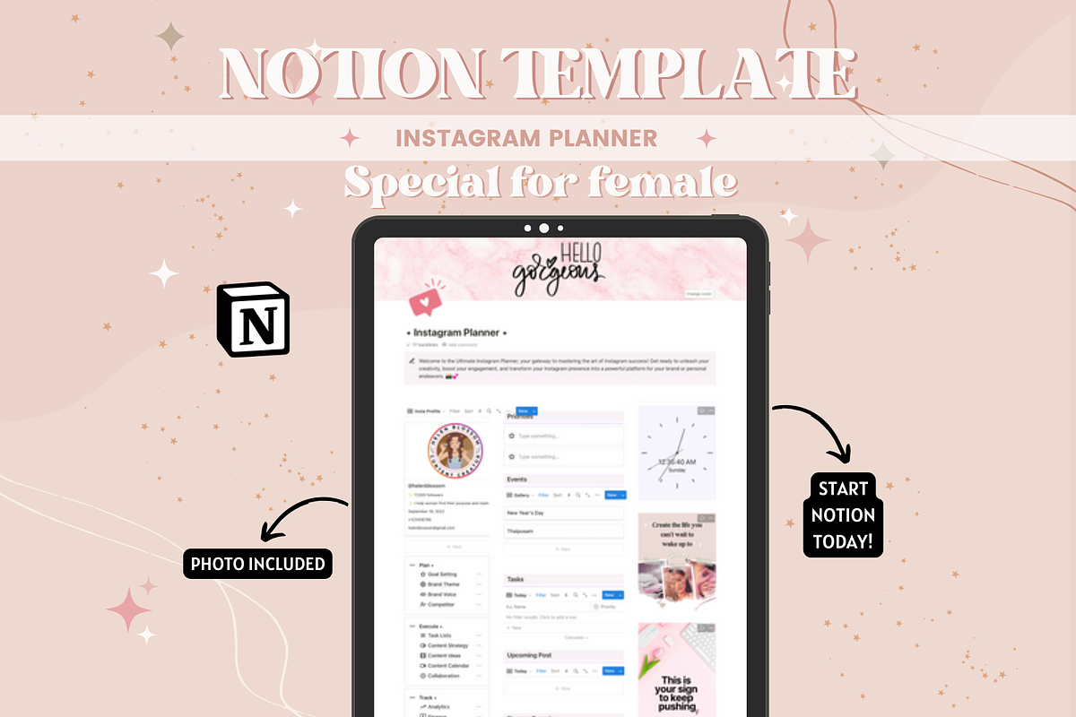 Instagram Planner Notion Template, a Templates & Theme by bellaROSEworkshop (Photo 7 of 10)