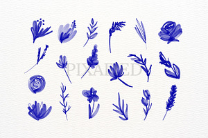 Blue Inky Watercolour Flowers