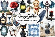 Watercolor Creepy Gothic Halloween, an Illustration by Daily.Designs (Thumbnail 1 of 5)
