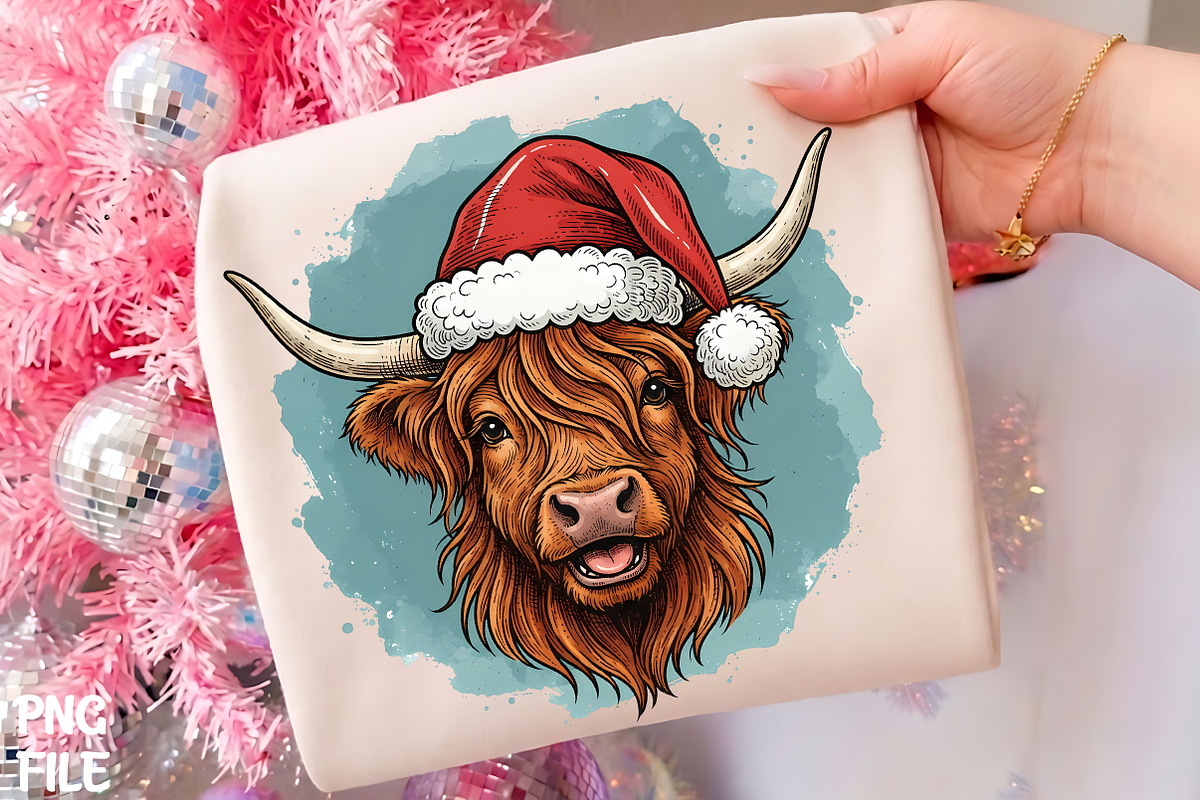 Christmas Highland Cow Santa PNG Art, a Seasonal Illustration by CrexoraLab (Photo 1 of 4)