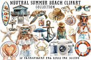 Neutral Summer Beach Clipart, an Illustration by OK Design (Thumbnail 1 of 6)