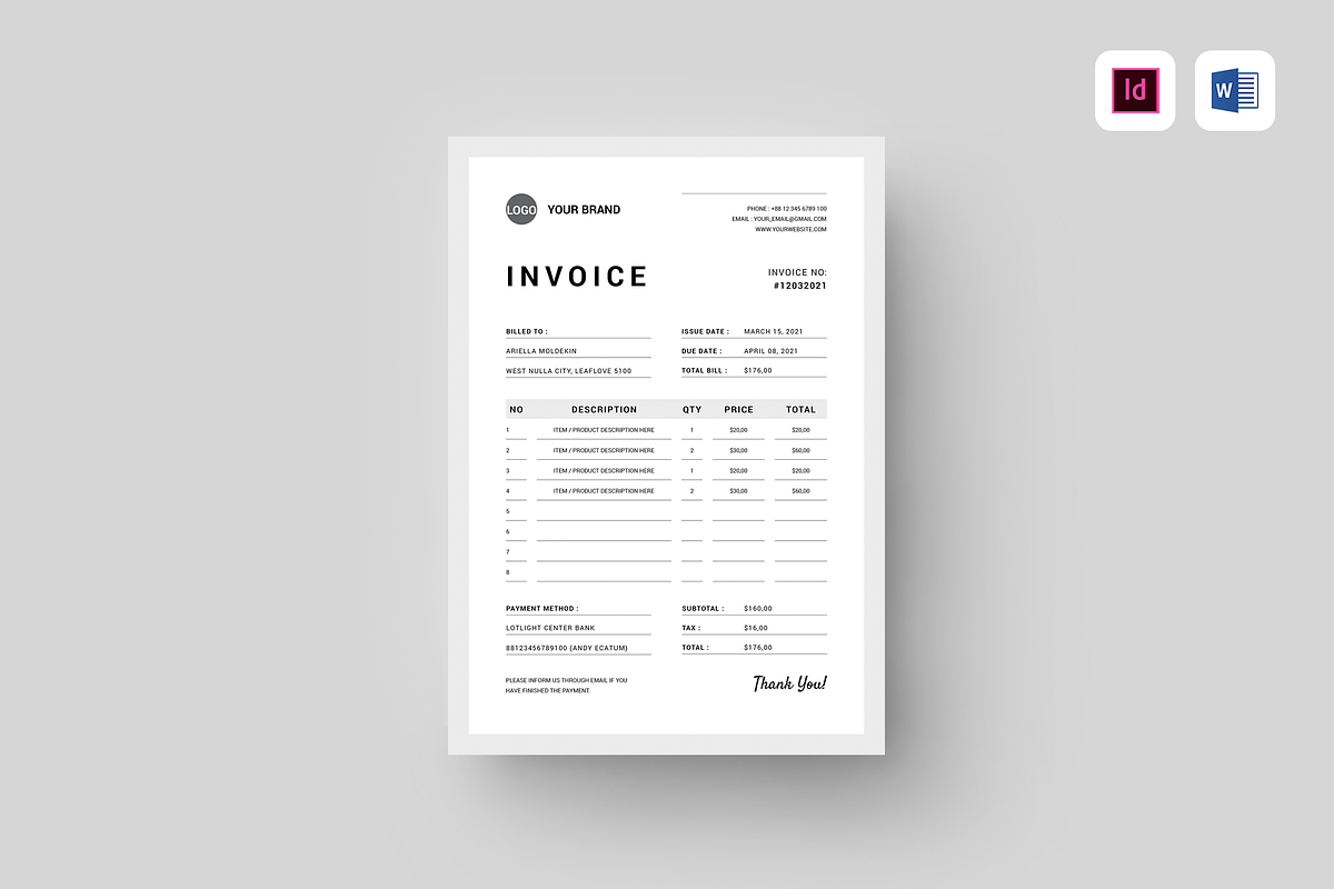 Invoice | MS Word & Indesign, a Stationery Template by Leaflove