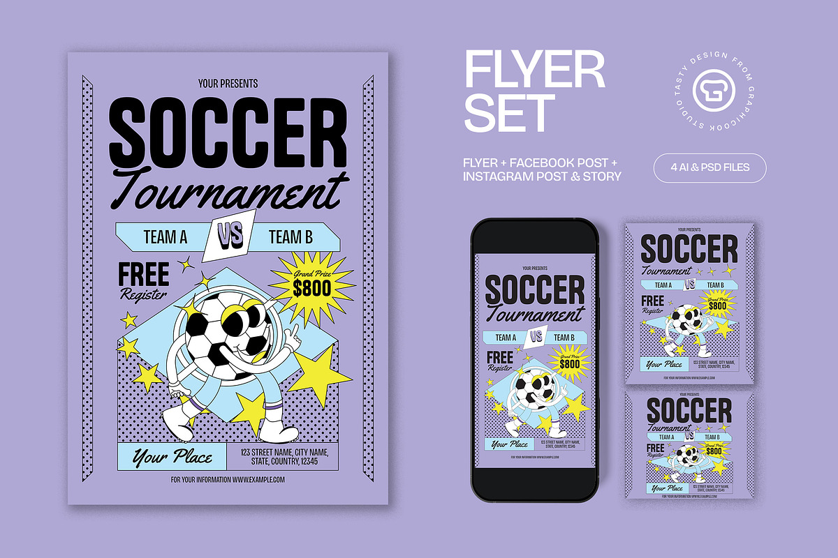 Purple Soccer Tournament Flyer Set, a Flyer Template by graphicook (Photo 1 of 3)