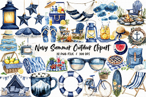 Navy Summer Outdoor Watercolor Clipa, an Illustration by Libby Wishes