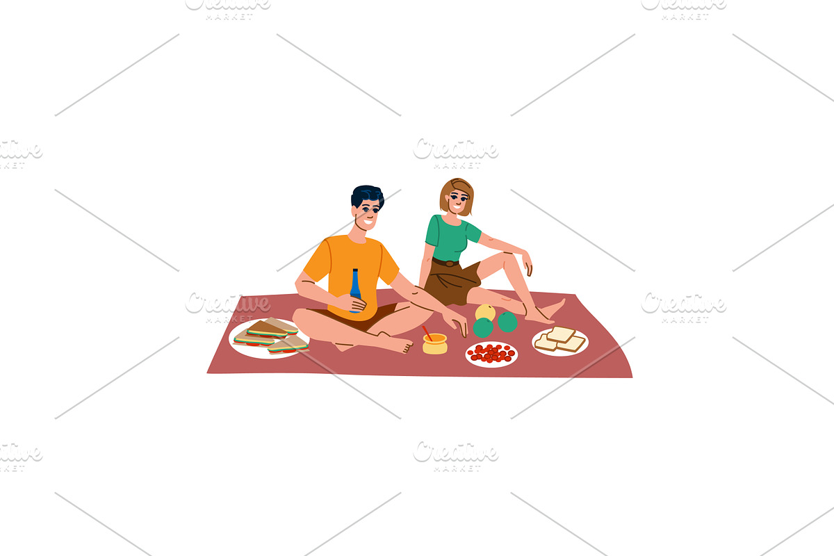 Couple enjoying picnic with food and, an Illustration by pikepicture