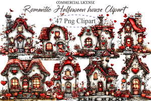 Romantic Halloween house Clipart, an Illustration by designcity5
