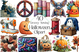 Groovy Halloween Sewing Clipart PNG, an Illustration by DreamPrint404