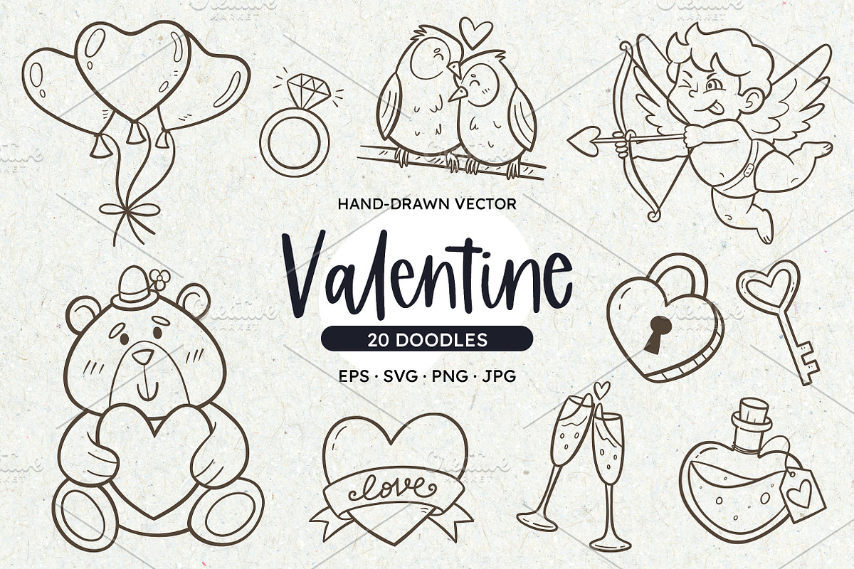 Love Doodles Valentine Day Clipart, a Seasonal Illustration by insemar (Photo 1 of 5)