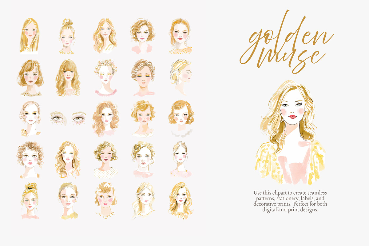 Golden muse clipart set, a Decorative Illustration by Patishop Art (Photo 8 of 10)