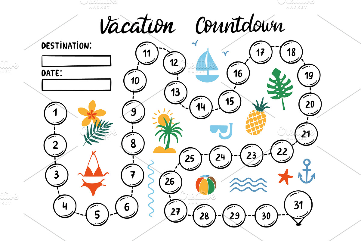 Vacation countdown tracker. Monthly, an Object Illustration by Valerie Bodnar