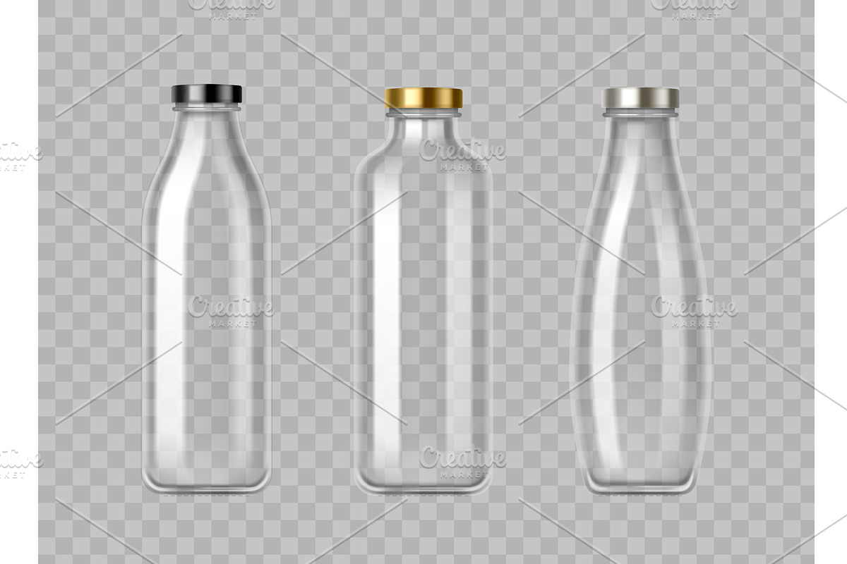 Empty glass milk bottles with metal, a Food Illustration by art PVP - market