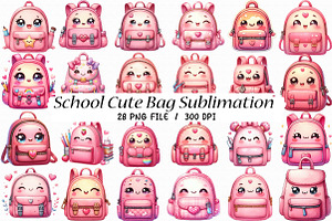 School Cute Bag Sublimation Clipart, an Illustration by Libby Wishes