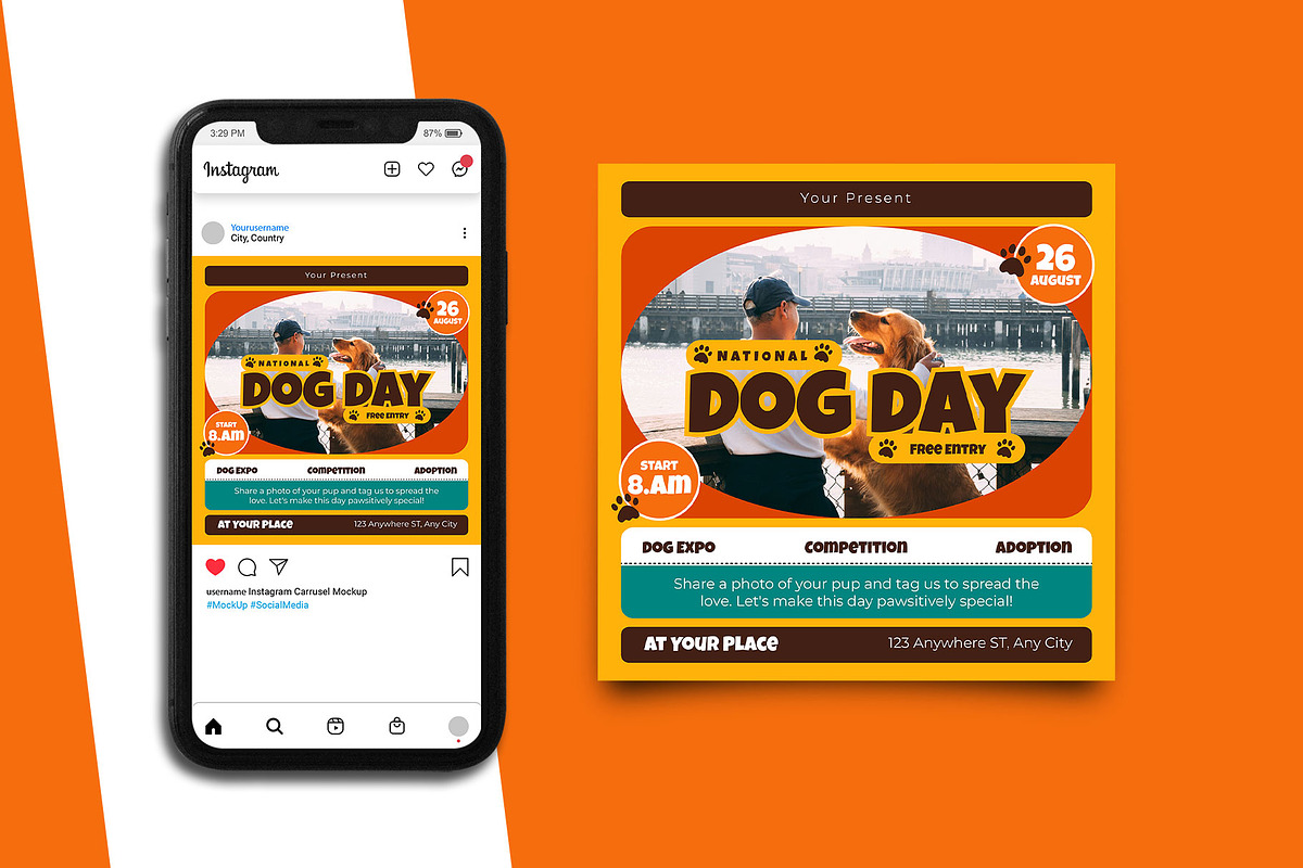 National Dog Day Instagram Post, a Social Media Template by Artnivora.Std (Photo 3 of 6)