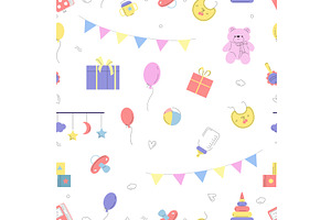 Baby elements seamless pattern. Cute, an Illustration by Valerie Bodnar