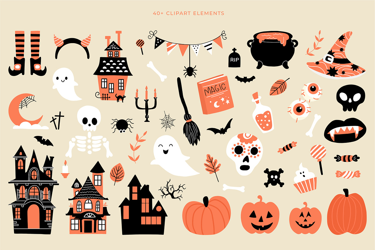 Happy halloween. Patterns & clipart., a Pattern Graphic by Getalo Viktoriia (Photo 6 of 11)