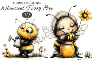 Whimsical Fuzzy Bee PNG Clipart Bund, an Illustration by designcity5