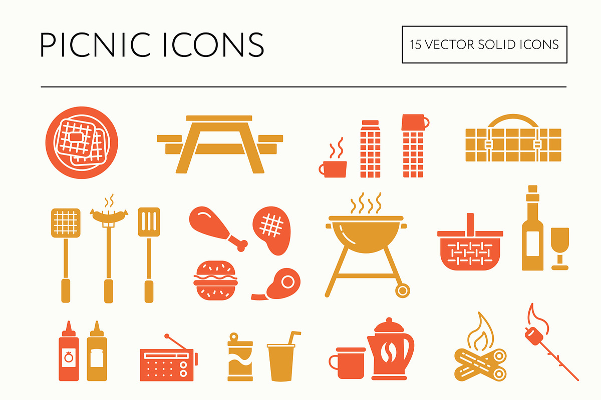Picnic & BBQ line icons, an Outline Icon by the cabin supply co (Photo 2 of 4)