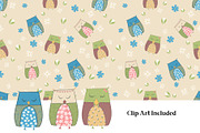 Owl Seamless Pattern with Clipart, a Seasonal Illustration by Kimbella Buckman Designs (Thumbnail 3 of 4)