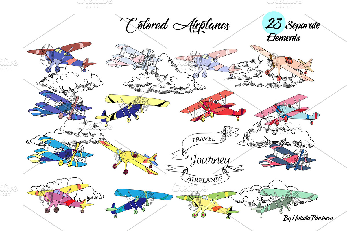 Colored Airplanes, a Transportation Illustration by Nataliapiache (Photo 2 of 6)