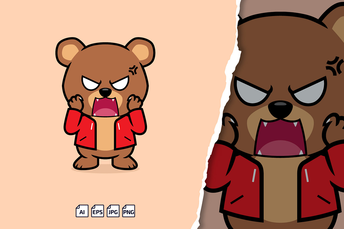 Cute Angry Bear With Hoodie, an Animal Illustration by tkzgraphic