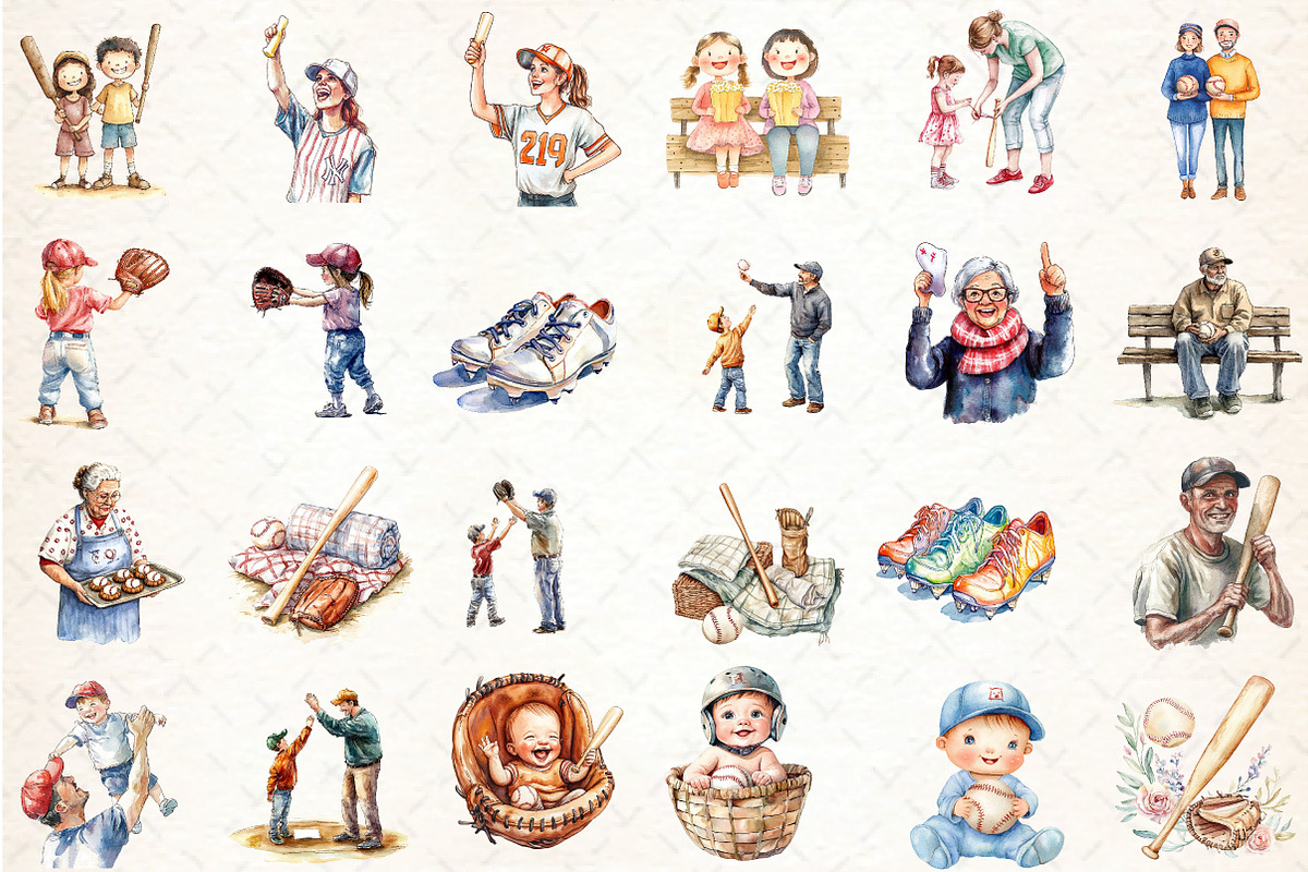 Baseball Family clipart, an Illustration by DreamCafeArt (Photo 2 of 7)