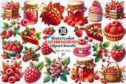 Watercolor Autumn Raspberry Clipart, a Seasonal Illustration by Canvas Craft (Thumbnail 1 of 8)