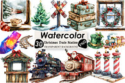Christmas Train Station Clipart, an Illustration by Black Bird Studio (Thumbnail 1 of 6)