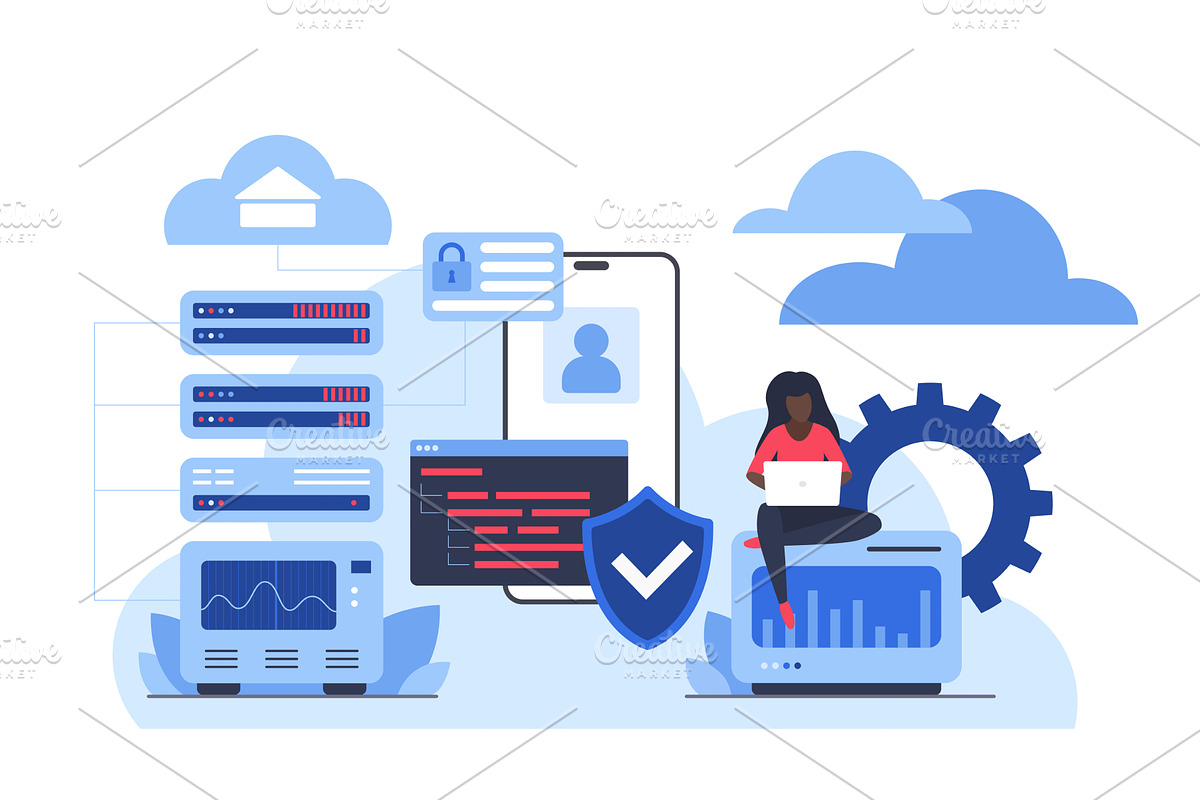 Cloud database security data, a Technology Illustration by Lemberg Vector