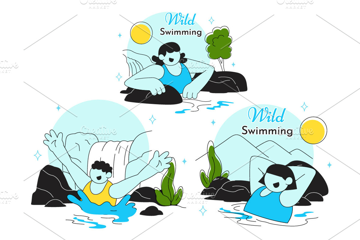 10 Wild Swimming Vector Illustration, a Person Illustration by denayunebgt (Photo 3 of 3)